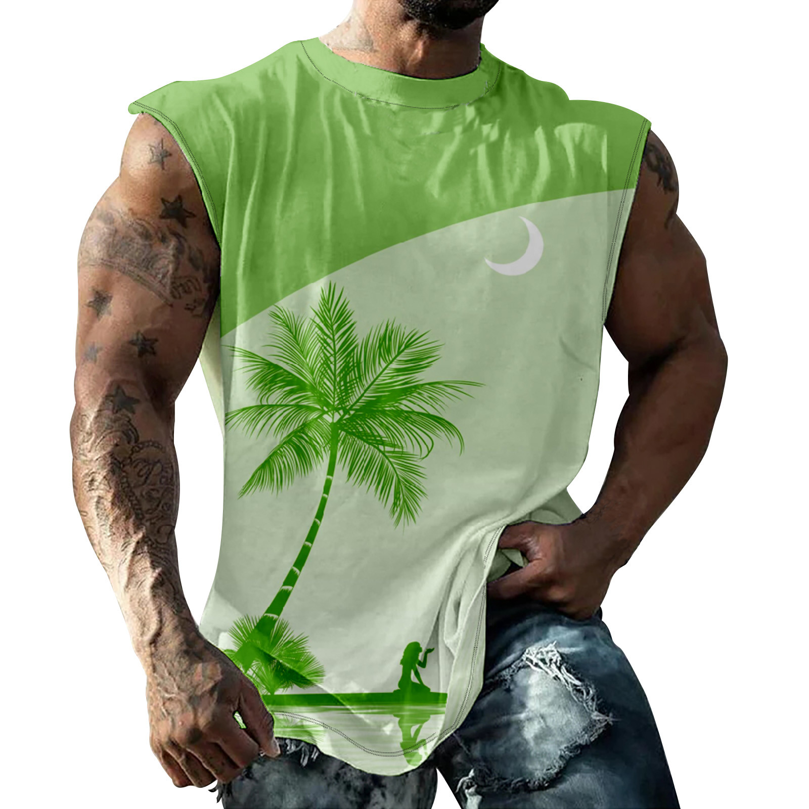 Txeol Tank Tops for Men for Beach,Men's Palm Tree Workout Tank Tops