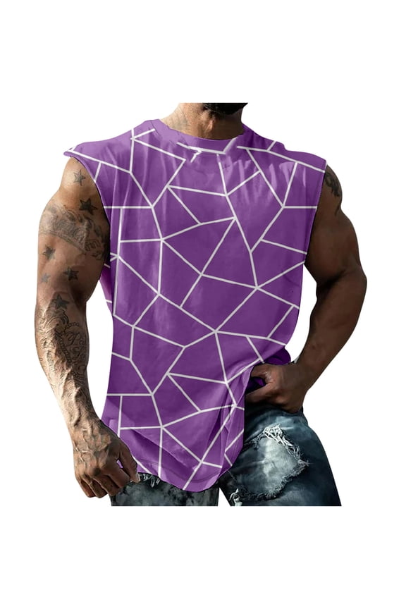Tank Tops for Men Big and Tall,Men's Workout Tank Tops Graphic Tees Shirts for Men Summer Sleeveless Gym Bodybuilding Muscle Cut Off T-Shirts 2024 Purple XXXL