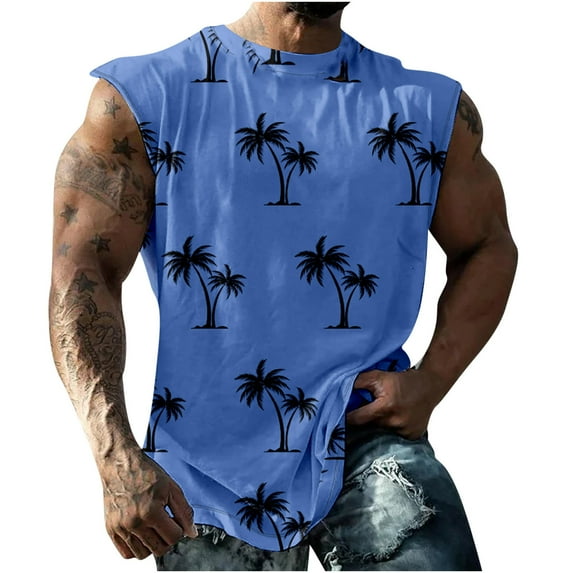Txeol Tank Tops for Men Graphic,Men's Workout Tank Tops Fitness Tees Shirts for Men Summer Sleeveless Gym Bodybuilding Muscle Cut Off T-Shirts 2024 Blue XXXL