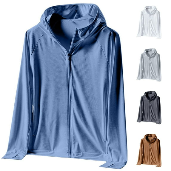 Txeol UPF 50+ Full Zip Up Sun Protection Hoodie Jacket for Men Long Sleeve Unisex Summer Outfits Outdoor Clothing,Gray,M
