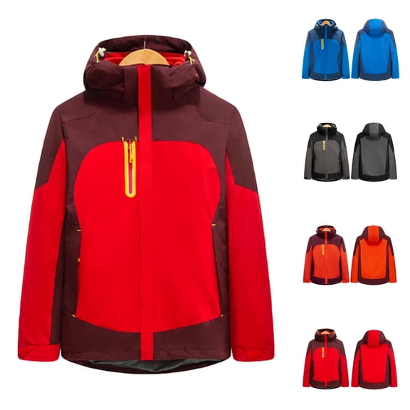 Txeol Unisex 3 in 1 Detachable Waterproof Hard Shell Hooded Jacket Long Sleeve Winter Outdoor Hiking Coat with Insulated Layer,Blue,XXL