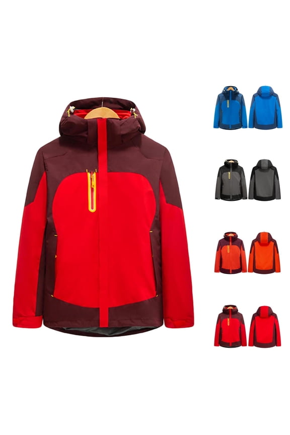 Unisex 3 in 1 Detachable Waterproof Hard Shell Hooded Jacket Long Sleeve Winter Outdoor Hiking Coat with Insulated Layer,Orange,S