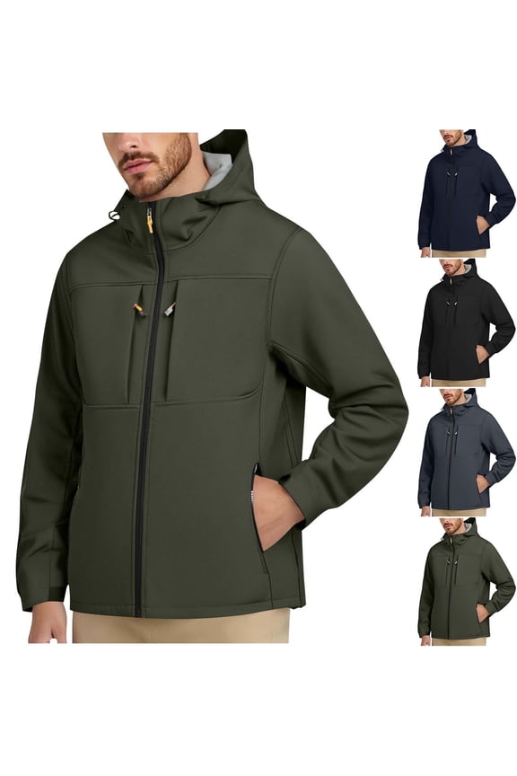 Waterproof Hooded Softshell Jacket Men Full Zip Long Sleeve Raincoat with Pockets Lightweight Outdoor Hiking Travel Windbreaker,Black,M