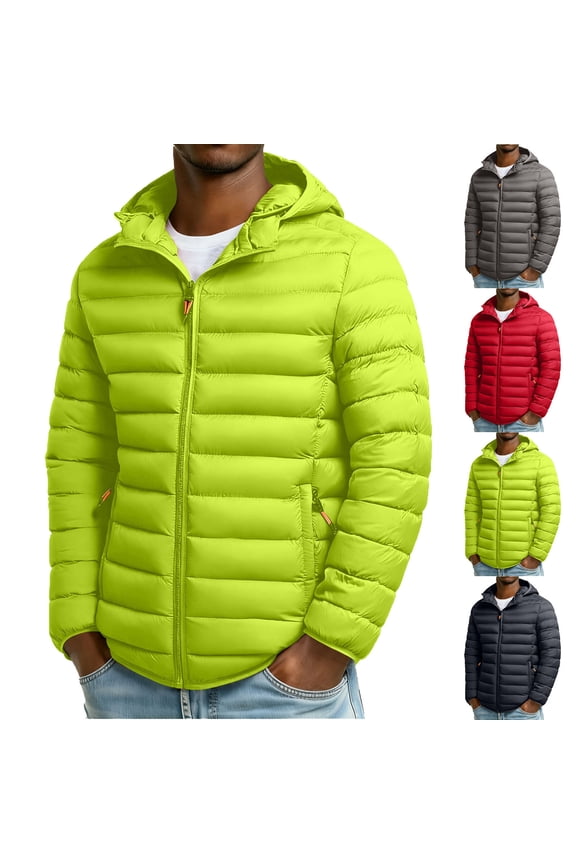 Windproof Puffer Jacket Men Detachable Hood Warm Down Coat Winter Lightweight Zip Up Quilted Jackets with Zipper Pockets,Dark Gray,M