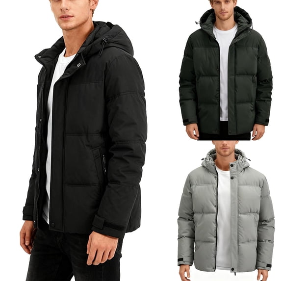 Txeol Winter Puffer Coats for Men Thicken Padded Warm Bubble Jackets Casual Zip Up Hooded Insulated Jacket with Pockets,Khaki,XXL