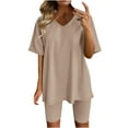 thumbnail image 1 of Txeol Women 2 Piece Outfit Sets 2024 Oversized Solid Color Short Sleeve Shirt Tops Biker Legging Shorts Casual Workout Tracksuit Set Beige S, 1 of 4