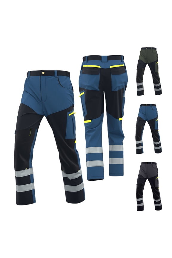 Work Pants for Men Hi Vis Reflective High Visibility Safety Traffic Cargo Pants with Zipper Pockets-Blue,XXXL