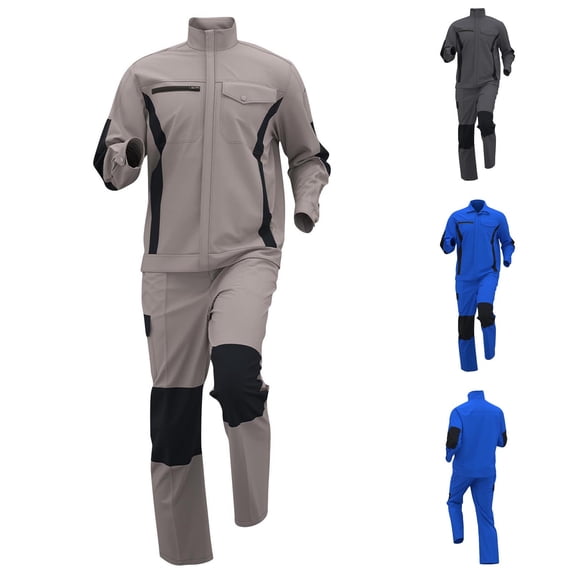 Txeol Work Suit for Men 2 Piece Outfit Sets Color Block Full Zip Shirt Collar Jackets and Cargo Pants Sets with Multi Pockets Khaki S