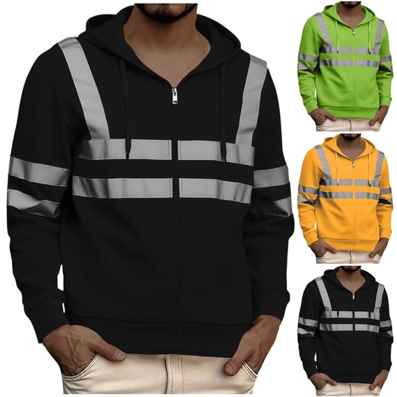 Txeol Yellow Hi Vis Jackets for Men Soft Shell Class 3 High Visibility Shirts Long Sleeve Construction Hoodies Reflective Safety 4XL