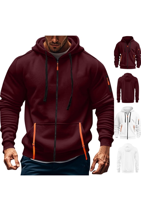 Zip Up Hoodie Men Tactical Hoodies Casual Athletic Workout Sweatshirt Fall Winter Big and Tall Jackets with Pockets,White,XXXL