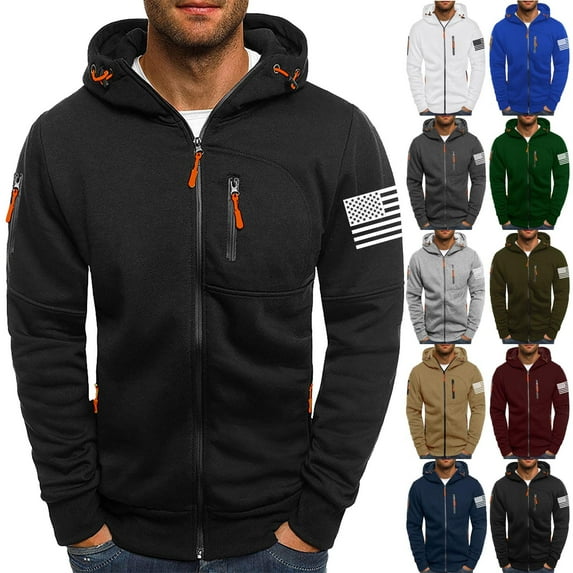 Txeol Zipper Hoodies for Men Graphic American Flag Tactical Hooded Sweatshirts Long Sleeve Athletic Jacket With Pockets,Blue,L