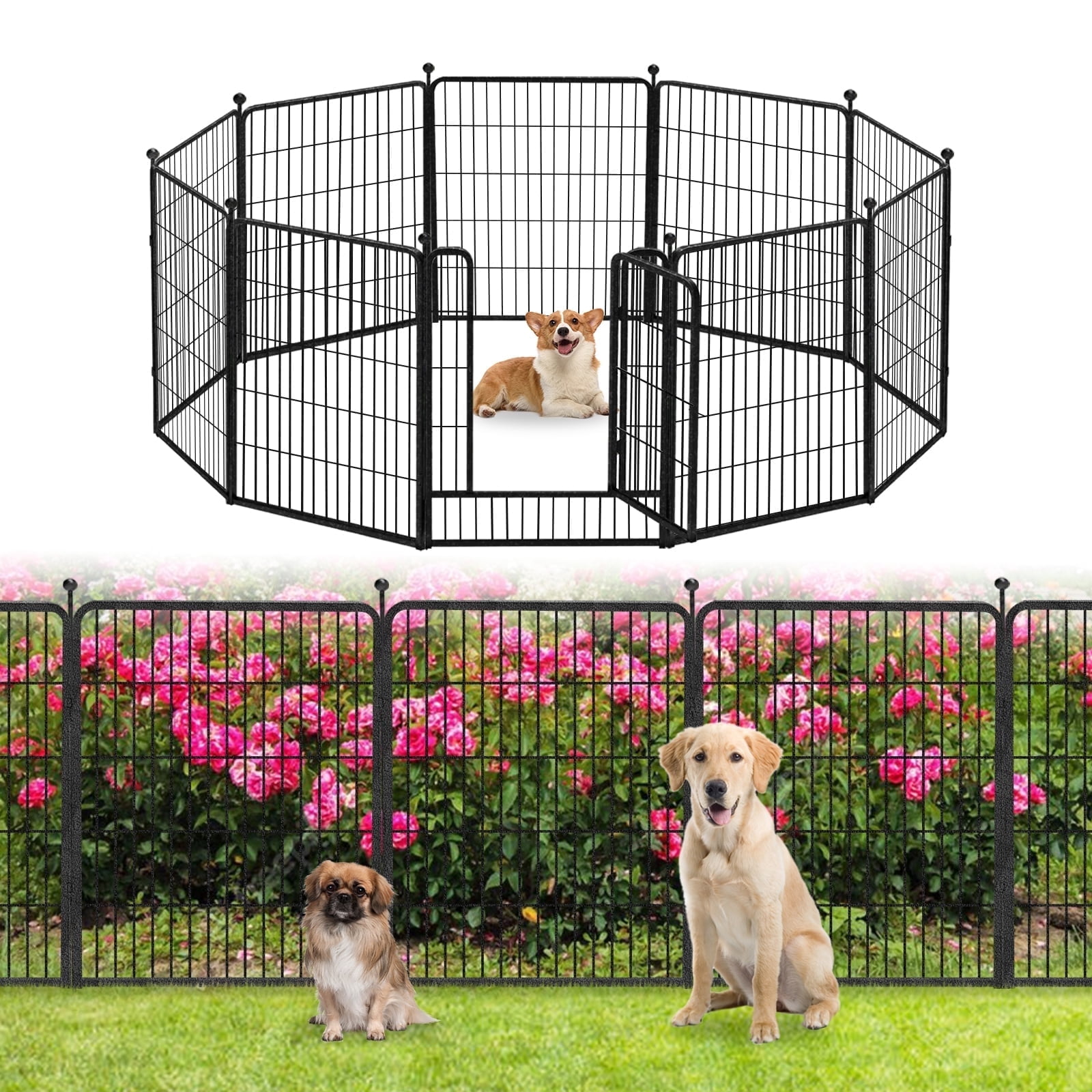 Txh001 Metal Garden Fence 23ft(L)×32in(H) Animal Barrier Decorative Garden Fencing with Gate for Backyard Patio