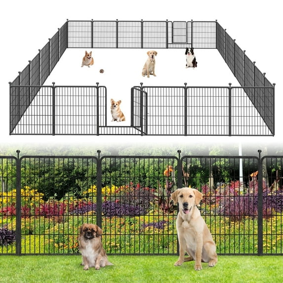 Txh001 Metal Garden Fence with Gate 24 Panels 55ft(L)×32in(H) Outdoor Decorative Wire Fence Animal Barrier No Dig Temporary Fencing for Yard