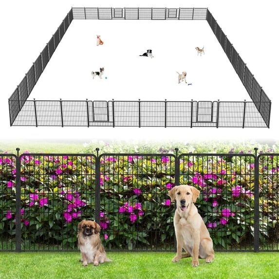 Txh001 Metal Garden Fence with Gate 40 Panels 92ft(L)×32in(H) Outdoor Decorative Wire Fence Animal Barrier No Dig Temporary Fencing for Yard