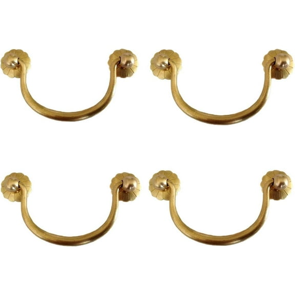 Txinmin 4 Pack Traditional Bail Cabinet Hardware Handle Pull Antique Brass Drawer Pull, 3-3/20 Inch Hole Centers (80mm), Gold Brass Tone
