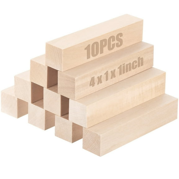 Txkrhwa 10 Pack Basswood Carving Blocks, 4 inch x 1 inch Whittling Wood Blocks for Crafts, Soft Wood Carving Blocks Cube Kit, Bass Wood Unfinished Wooden Blocks for Beginners to Advanced Carvers