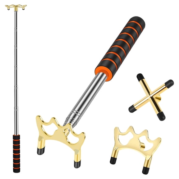 AEVXKHI Retractable Billiard Bridge Cue with 2 Removable Brass Bridge Heads, Extendable Pool Stick Bridge from 12.8 to 62.2 Inches with Non-Slip Foam Handle, Cross Bridge Head and Low Bridge Head