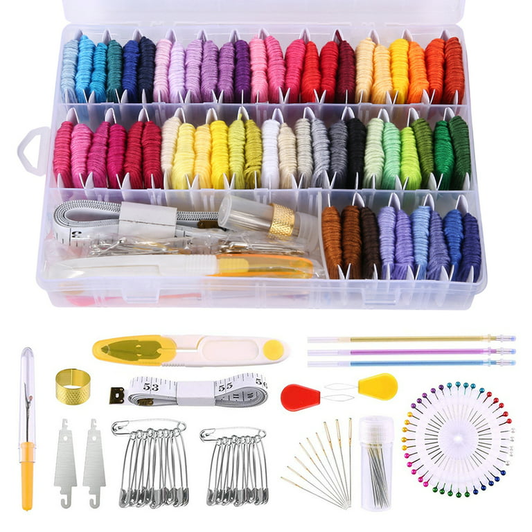 Txkrhwa 158PCS Embroidery Floss Set Cross Stitch Threads Kit with Bobbins  Beads Ribbons for Beginners with Organizer Storage Box 