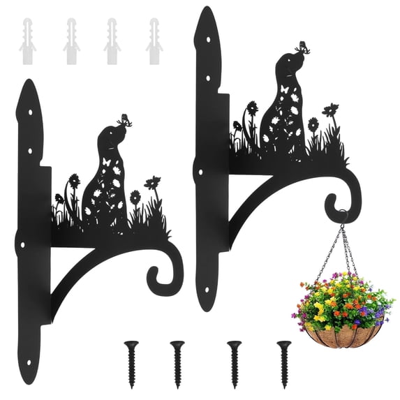 AEVXKHI 2 Pack Aesthetic Wall Plant Hangers, Metal Hanging Plant Bracket with Cut Dog Pattern, Anti Rust Plant Hooks for Hanging Plants, Bird Feeder, Wind Chime, Lantern