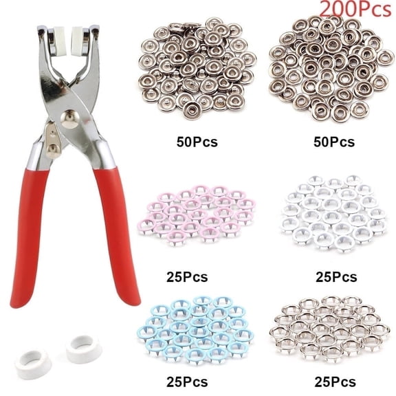 201 Pieces Multi-color Snap Sewing Fasteners, 9.5mm Copper Prong Snaps Tool Set, No-Sew Snap Fasteners Kit with Pliers for DIY Crafts, Clothes and Sewing Projects