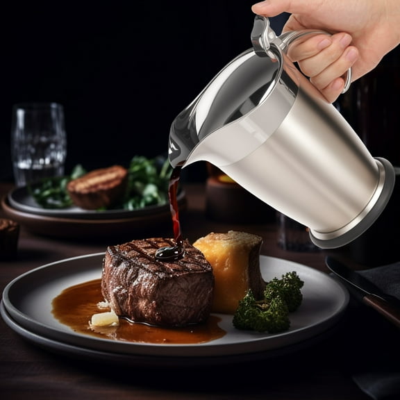 Txkrhwa 25.4OZ Stainless Steel Gravy Boat with Lid, Double Insulated Gravy Pitcher Boat, 750ML Sauce Jug Gravy Boat for Hot & Cold Sauces, Elegant Sauce Boat Gravy Server for Steak, Turkey, Dinner