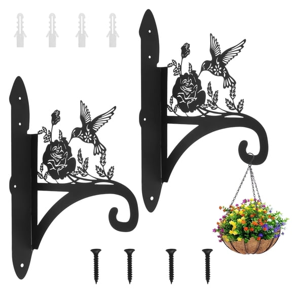 Txkrhwa 2 Pack Hanging Plant Brackets, 14.37inch Aesthetic Wall Plant Hanger, Metal Plant Hook with Hummingbird Silhouette, Anti Rust Lantern Hooks for Hanging Flower Pot Bird Feeder Wind Chimes