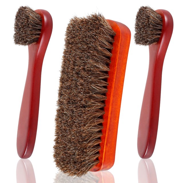Txkrhwa Natural Horsehair Shoe Brush Kit 3Pcs Leather Polisher