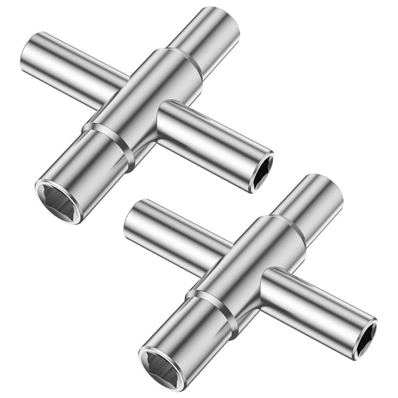 AEVXKHI 2PCS 4 Way Sillcock Key Wrench, Zinc Alloy Water Utility Key, Compatible with 1/4inch 9/32inch 11/32inch Plumbers Handle Sillcock Spigot Wrench for Faucet Spigot Cabinet