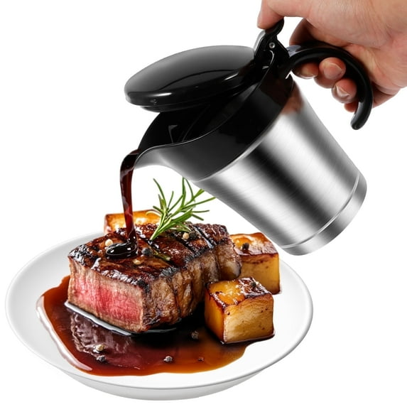 Txkrhwa 16 Oz Gravy Warmer Pitcher, Double Insulated Gravy Boat, Stainless Steel Gravy Sauce Jug with Plastic Hinged Lid, for Family Dinner Thanksgiving, Halloween, Christmas, Birthday Party