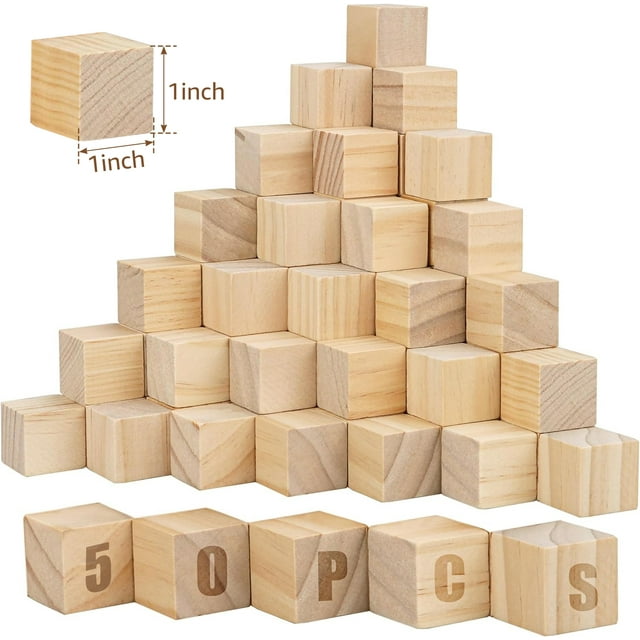 Txkrhwa 50PCS 1 Inch Wood Blocks for Crafts Pine Wooden Cubes Unfinished Wood Square Craft Cube Natural Wooden Blocks for Model Making Crafts DIY Projects