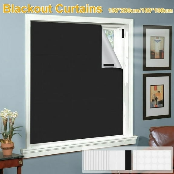 FUYGRCJ 59" x 78.7" Blackout Curtains, Portable Window Curtain Shade 100% Black Out Room Darkening Light Blocking Drapes for Bedroom Living Room with Hooks, Loop Tape