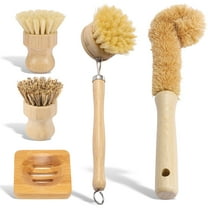 Txkrhwa 5PCS Bamboo Dish Brushes Set, Dish Cleaning Brush Set, Multifunctional Dish Washing Brush Set, Ergonomic Kitchen Brush Set for Kitchen Cleaning Pots Pans Dishes