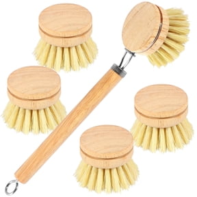 AEVXKHI 5PCS Bamboo Dish Brushes Set, Kitchen Clean Dish Scrubber, Wooden Natural Bristle Dish Brushes, with 4 Replacement Heads for Washing and Cleaning Pot Pan Dish Bowl