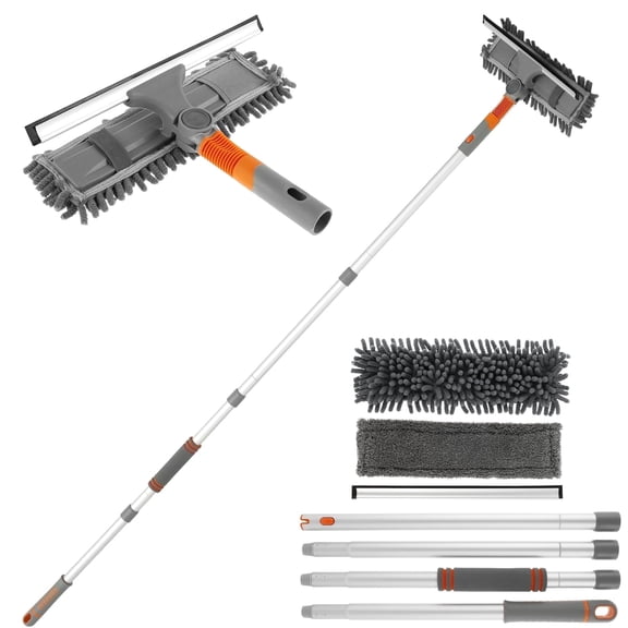 AEVXKHI 63 inch Window Cleaning Squeegee Cleaner Kit, 3 in 1 Window Squeegee Extension Pole Long Handle & Groove Cleaning Tool for Window, Car, Shower Glass Door, Mirror, Indoor & Outdoor