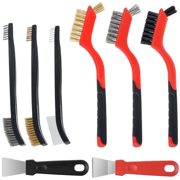 AEVXKHI 8PCS Wire Brush Set with Scraper, Heavy Duty Metal Scraper Brushes, Stainless Steel Scratch Wire Brushes, Stove Scraper Cleaner for Cleaning Rust, Welding Slag, Paint and Dust