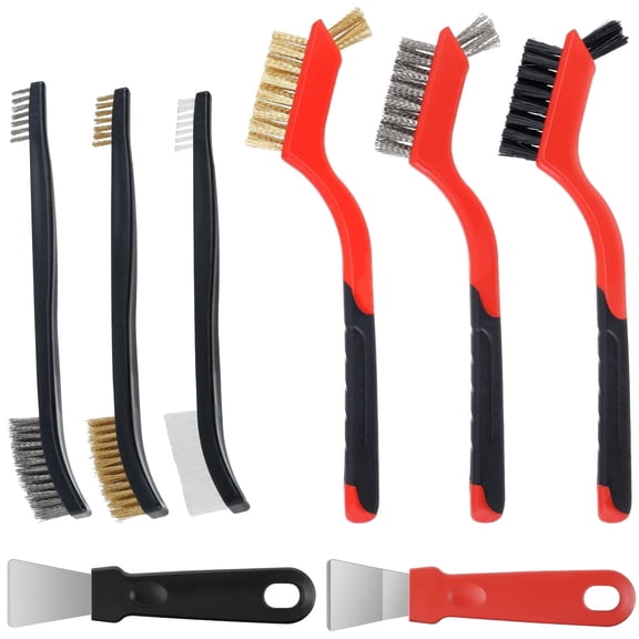 AEVXKHI 8PCS Wire Brush Set with Scraper, Heavy Duty Metal Scraper Brushes, Stainless Steel Scratch Wire Brushes, Stove Scraper Cleaner for Cleaning Rust, Welding Slag, Paint and Dust