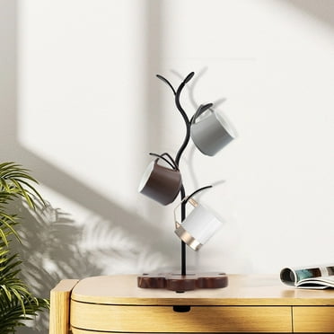 Txkrhwa Coffee Mug Holder, Leaf Shape Mug Tree with Flower Wood Base, Decorative Coffee Cup Rack for Kitchen Countertop Pantry Cabinet