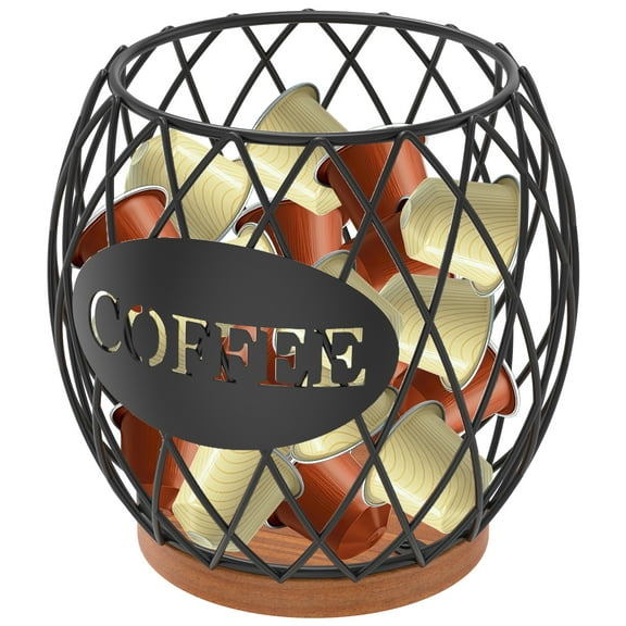 Txkrhwa Coffee Pod Holder, Large Capacity Coffee Pod Storage Basket, Round Iron Coffee Pod Basket Holder, Coffee Station Pod Organizer for Home Office Cafes