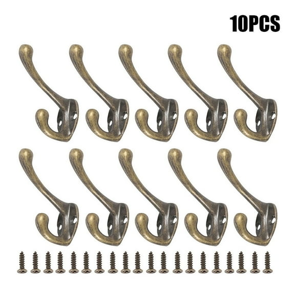 Txkrhwa Cyan Copper Dual Coat Hooks Wall Mounted Hardware Hooks, Zinc Alloy, 10 Piece