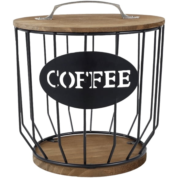Txkrhwa K Cup Holder Coffee Pod Holder Large Capacity Black Wire Coffee Pod Storage Organizer with Wooden Base Coffee Bar Accessories for Counter