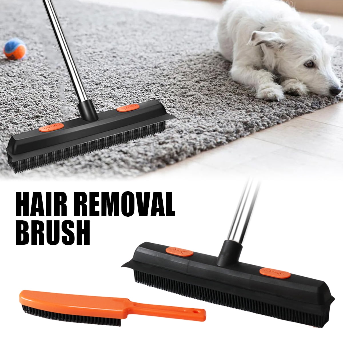 Txkrhwa Rubber Broom, 2 In 1 Pet Hair Broom Carpet Rake Pet Hair