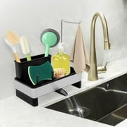 Txkrhwa Sponge Holder for Kitchen Sink, Stainless Steel Sink Caddy with Auto Drain Tray, Kitchen Sink Organizer, Dish Rag Holder with Dishcloth Holders & Towel Rack, Cutlery and Chopsticks Holder