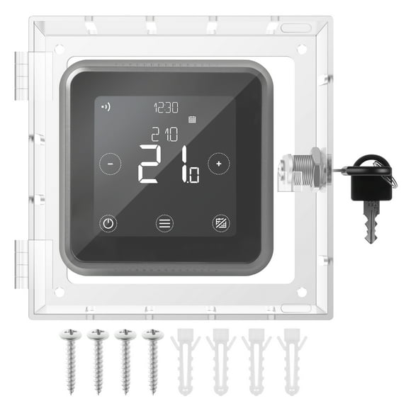 Txkrhwa Square Thermostat Lock Box, 5.9 x 5.9x2 inch Universal Thermostat Cover with Lock, Clear AC Thermostat Guard Box Cover with Key, Small Acrylic Lock Box for All Type Thermostat on Wall