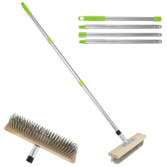 Txkrhwa 60 inch Stainless Steel Deck Scrub Brush with Long Handle, Heavy Duty Floor Scrubber Wire Brush, Moss Remover Wire Cleaning Brushes for Rough Surface, Concrete Floor, Patio, Garden, Garage