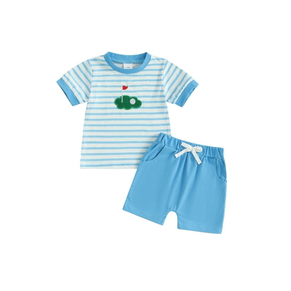 Txlixc Baby Toddler Girls Summer Clothes Golf Outfit Striped Short Sleeve T-shirts Solid Elastic Waist Shorts 2 Piece Set for Baby Boys Girls Clothes