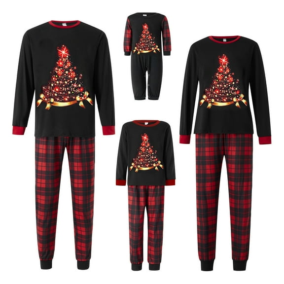 Txlixc Christmas Family Pajamas Matching Set Elk Print Long Sleeve Tops and Stretch Plaid Pants Sleepwear Soft Nightwear