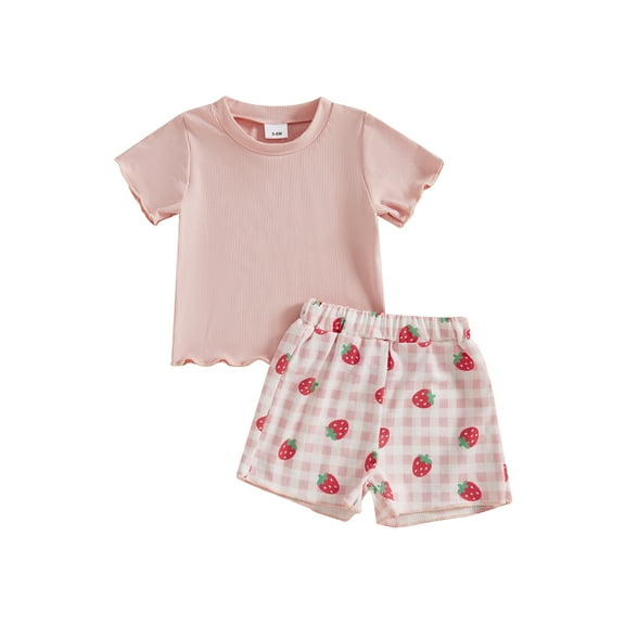 Txlixc Toddler Baby Girl Summer Outfit Crew Neck Short Sleeve Tops and Plaid Shorts 2 Pcs Set