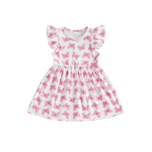 Txlixc Toddler Girls Flutter Sleeve Summer Dress Watermelon/Butterfly/Bow Print Round Neck A-Line Hem Dresses 6 12 18M 2 3 4 5 T