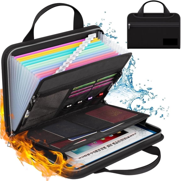 Txlpkdyx Accordion File Folder,Fireproof & Waterproof A4 Expandable File Bag with Secure Handle and Zipper,Storage Bag for Exam Papers,Legal Documents,Archives