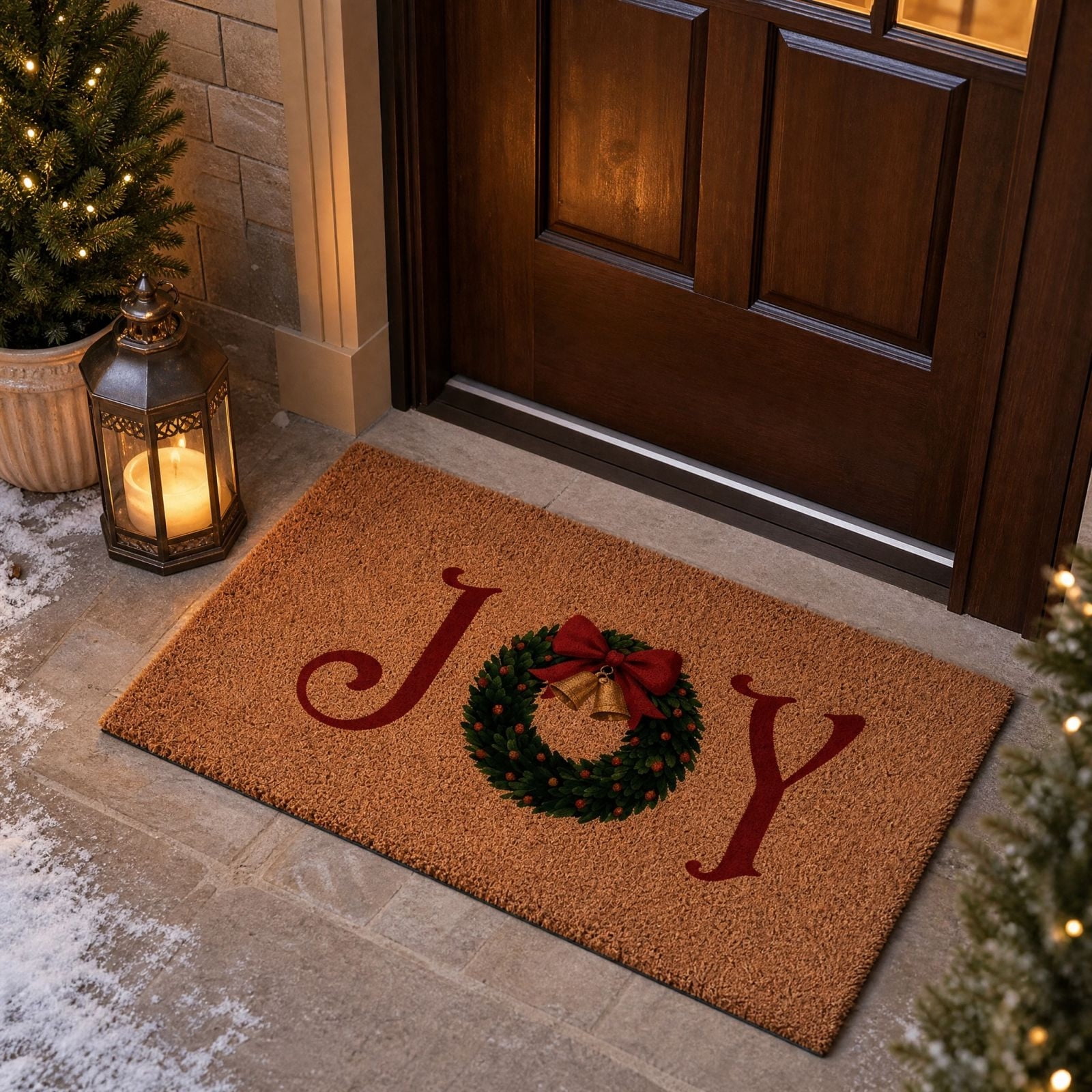 Dicor Rug Txlpkdyx Christmas Coir Doormat Winter Wreath Bow Welcome Mat Front ...